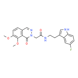 ChemSpider 2D Image | 2-(7,8-Dimethoxy-1-oxo-2(1H)-phthalazinyl)-N-[2-(5-fluoro-1H-indol-3-yl)ethyl]acetamide | C22H21FN4O4