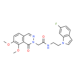 ChemSpider 2D Image | 2-(7,8-Dimethoxy-1-oxo-2(1H)-phthalazinyl)-N-[2-(6-fluoro-1H-indol-1-yl)ethyl]acetamide | C22H21FN4O4