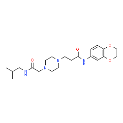 ChemSpider 2D Image | N-(2,3-Dihydro-1,4-benzodioxin-6-yl)-3-{4-[2-(isobutylamino)-2-oxoethyl]-1-piperazinyl}propanamide | C21H32N4O4