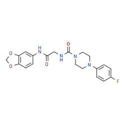 ChemSpider 2D Image | N-[2-(1,3-Benzodioxol-5-ylamino)-2-oxoethyl]-4-(4-fluorophenyl)-1-piperazinecarboxamide | C20H21FN4O4