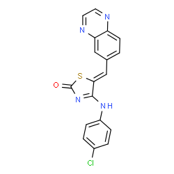 ChemSpider 2D Image | (5Z)-4-[(4-Chlorophenyl)amino]-5-(6-quinoxalinylmethylene)-1,3-thiazol-2(5H)-one | C18H11ClN4OS