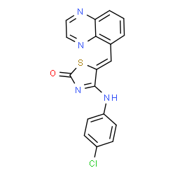 ChemSpider 2D Image | (5Z)-4-[(4-Chlorophenyl)amino]-5-(5-quinoxalinylmethylene)-1,3-thiazol-2(5H)-one | C18H11ClN4OS