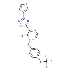 ChemSpider 2D Image | 3-[3-(3-Thienyl)-1,2,4-oxadiazol-5-yl]-1-[4-(trifluoromethoxy)benzyl]-2(1H)-pyridinone | C19H12F3N3O3S