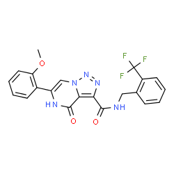 ChemSpider 2D Image | 6-(2-Methoxyphenyl)-4-oxo-N-[2-(trifluoromethyl)benzyl]-4,5-dihydro[1,2,3]triazolo[1,5-a]pyrazine-3-carboxamide | C21H16F3N5O3