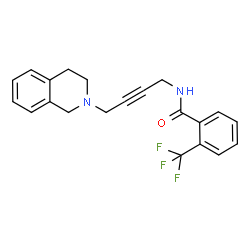 ChemSpider 2D Image | N-[4-(3,4-Dihydro-2(1H)-isoquinolinyl)-2-butyn-1-yl]-2-(trifluoromethyl)benzamide | C21H19F3N2O