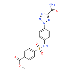 ChemSpider 2D Image | Methyl 4-{[4-(5-carbamoyl-2H-tetrazol-2-yl)phenyl]sulfamoyl}benzoate | C16H14N6O5S