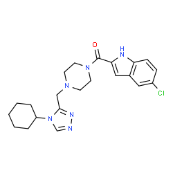 ChemSpider 2D Image | (5-Chloro-1H-indol-2-yl){4-[(4-cyclohexyl-4H-1,2,4-triazol-3-yl)methyl]-1-piperazinyl}methanone | C22H27ClN6O