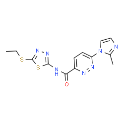 ChemSpider 2D Image | N-[5-(Ethylsulfanyl)-1,3,4-thiadiazol-2-yl]-6-(2-methyl-1H-imidazol-1-yl)-3-pyridazinecarboxamide | C13H13N7OS2