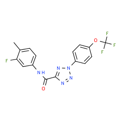 ChemSpider 2D Image | N-(3-Fluoro-4-methylphenyl)-2-[4-(trifluoromethoxy)phenyl]-2H-tetrazole-5-carboxamide | C16H11F4N5O2