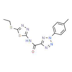 ChemSpider 2D Image | N-[5-(Ethylsulfanyl)-1,3,4-thiadiazol-2-yl]-2-(4-methylphenyl)-2H-tetrazole-5-carboxamide | C13H13N7OS2