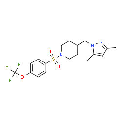 ChemSpider 2D Image | 4-[(3,5-Dimethyl-1H-pyrazol-1-yl)methyl]-1-{[4-(trifluoromethoxy)phenyl]sulfonyl}piperidine | C18H22F3N3O3S