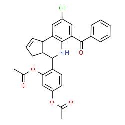 ChemSpider 2D Image | 4-(6-Benzoyl-8-chloro-3a,4,5,9b-tetrahydro-3H-cyclopenta[c]quinolin-4-yl)-1,3-phenylene diacetate | C29H24ClNO5