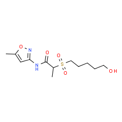 ChemSpider 2D Image | 2-[(5-Hydroxypentyl)sulfonyl]-N-(5-methyl-1,2-oxazol-3-yl)propanamide | C12H20N2O5S