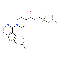 ChemSpider 2D Image | N-[3-(Dimethylamino)-2,2-dimethylpropyl]-1-(7-methyl-5,6,7,8-tetrahydro[1]benzothieno[2,3-d]pyrimidin-4-yl)-4-piperidinecarboxamide | C24H37N5OS