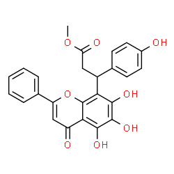 ChemSpider 2D Image | Methyl 3-(4-hydroxyphenyl)-3-(5,6,7-trihydroxy-4-oxo-2-phenyl-4H-chromen-8-yl)propanoate | C25H20O8