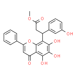 ChemSpider 2D Image | Methyl 3-(3-hydroxyphenyl)-3-(5,6,7-trihydroxy-4-oxo-2-phenyl-4H-chromen-8-yl)propanoate | C25H20O8