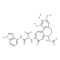 ChemSpider 2D Image | N~2~-[(7S)-7-Acetamido-1,2,3-trimethoxy-9-oxo-5,6,7,9-tetrahydrobenzo[a]heptalen-10-yl]-N-(1-methyl-1H-indol-4-yl)-L-valinamide | C35H40N4O6