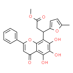 ChemSpider 2D Image | Methyl 3-(5-methyl-2-furyl)-3-(5,6,7-trihydroxy-4-oxo-2-phenyl-4H-chromen-8-yl)propanoate | C24H20O8