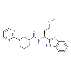 ChemSpider 2D Image | N-[(1S)-1-(1H-Benzimidazol-2-yl)-3-(methylsulfanyl)propyl]-1-(2-pyrimidinyl)-3-piperidinecarboxamide | C21H26N6OS