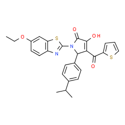 ChemSpider 2D Image | 1-(6-Ethoxy-1,3-benzothiazol-2-yl)-3-hydroxy-5-(4-isopropylphenyl)-4-(2-thienylcarbonyl)-1,5-dihydro-2H-pyrrol-2-one | C27H24N2O4S2