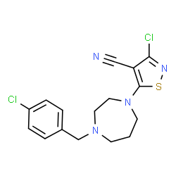 ChemSpider 2D Image | 3-Chloro-5-[4-(4-chlorobenzyl)-1,4-diazepan-1-yl]-1,2-thiazole-4-carbonitrile | C16H16Cl2N4S