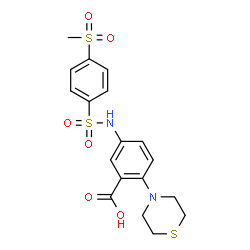 ChemSpider 2D Image | 5-({[4-(Methylsulfonyl)phenyl]sulfonyl}amino)-2-(4-thiomorpholinyl)benzoic acid | C18H20N2O6S3