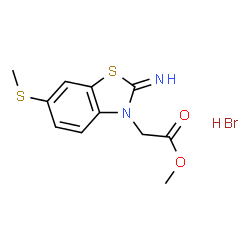 ChemSpider 2D Image | Methyl [2-imino-6-(methylsulfanyl)-1,3-benzothiazol-3(2H)-yl]acetate hydrobromide (1:1) | C11H13BrN2O2S2