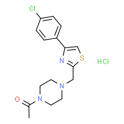 ChemSpider 2D Image | 1-(4-{[4-(4-Chlorophenyl)-1,3-thiazol-2-yl]methyl}-1-piperazinyl)ethanone hydrochloride (1:1) | C16H19Cl2N3OS