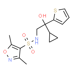 ChemSpider 2D Image | N-[2-Cyclopropyl-2-hydroxy-2-(2-thienyl)ethyl]-3,5-dimethyl-1,2-oxazole-4-sulfonamide | C14H18N2O4S2