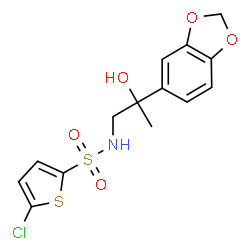 ChemSpider 2D Image | N-[2-(1,3-Benzodioxol-5-yl)-2-hydroxypropyl]-5-chloro-2-thiophenesulfonamide | C14H14ClNO5S2