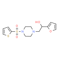 ChemSpider 2D Image | 1-(2-Furyl)-2-[4-(2-thienylsulfonyl)-1-piperazinyl]ethanol | C14H18N2O4S2