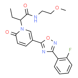 ChemSpider 2D Image | 2-{5-[3-(2-Fluorophenyl)-1,2,4-oxadiazol-5-yl]-2-oxo-1(2H)-pyridinyl}-N-(2-methoxyethyl)butanamide | C20H21FN4O4