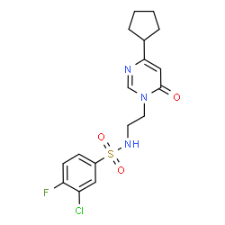 ChemSpider 2D Image | 3-Chloro-N-[2-(4-cyclopentyl-6-oxo-1(6H)-pyrimidinyl)ethyl]-4-fluorobenzenesulfonamide | C17H19ClFN3O3S