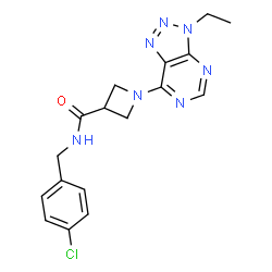 ChemSpider 2D Image | N-(4-Chlorobenzyl)-1-(3-ethyl-3H-[1,2,3]triazolo[4,5-d]pyrimidin-7-yl)-3-azetidinecarboxamide | C17H18ClN7O