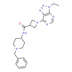 ChemSpider 2D Image | N-(1-Benzyl-4-piperidinyl)-1-(3-ethyl-3H-[1,2,3]triazolo[4,5-d]pyrimidin-7-yl)-3-azetidinecarboxamide | C22H28N8O