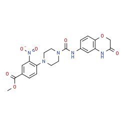 ChemSpider 2D Image | Methyl 3-nitro-4-{4-[(3-oxo-3,4-dihydro-2H-1,4-benzoxazin-6-yl)carbamoyl]-1-piperazinyl}benzoate | C21H21N5O7