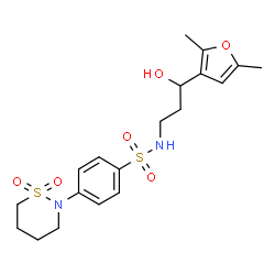 ChemSpider 2D Image | N-[3-(2,5-Dimethyl-3-furyl)-3-hydroxypropyl]-4-(1,1-dioxido-1,2-thiazinan-2-yl)benzenesulfonamide | C19H26N2O6S2
