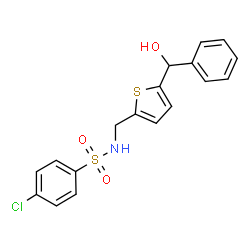 ChemSpider 2D Image | 4-Chloro-N-({5-[hydroxy(phenyl)methyl]-2-thienyl}methyl)benzenesulfonamide | C18H16ClNO3S2