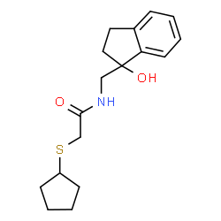 ChemSpider 2D Image | 2-(Cyclopentylsulfanyl)-N-[(1-hydroxy-2,3-dihydro-1H-inden-1-yl)methyl]acetamide | C17H23NO2S
