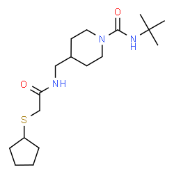 ChemSpider 2D Image | 4-({[(Cyclopentylsulfanyl)acetyl]amino}methyl)-N-(2-methyl-2-propanyl)-1-piperidinecarboxamide | C18H33N3O2S
