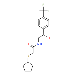 ChemSpider 2D Image | 2-(Cyclopentylsulfanyl)-N-{2-hydroxy-2-[4-(trifluoromethyl)phenyl]ethyl}acetamide | C16H20F3NO2S