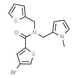 ChemSpider 2D Image | 4-Bromo-N-[(1-methyl-1H-pyrrol-2-yl)methyl]-N-(2-thienylmethyl)-2-thiophenecarboxamide | C16H15BrN2OS2