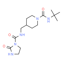 ChemSpider 2D Image | N-(2-Methyl-2-propanyl)-4-({[(2-oxo-1-imidazolidinyl)carbonyl]amino}methyl)-1-piperidinecarboxamide | C15H27N5O3
