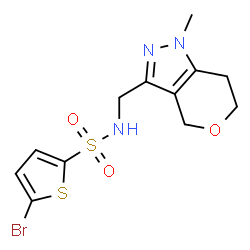 ChemSpider 2D Image | 5-Bromo-N-[(1-methyl-1,4,6,7-tetrahydropyrano[4,3-c]pyrazol-3-yl)methyl]-2-thiophenesulfonamide | C12H14BrN3O3S2