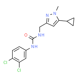 ChemSpider 2D Image | 1-[(5-Cyclopropyl-1-methyl-1H-pyrazol-3-yl)methyl]-3-(3,4-dichlorophenyl)urea | C15H16Cl2N4O