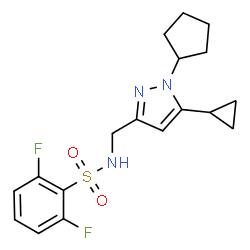ChemSpider 2D Image | N-[(1-Cyclopentyl-5-cyclopropyl-1H-pyrazol-3-yl)methyl]-2,6-difluorobenzenesulfonamide | C18H21F2N3O2S