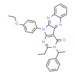 ChemSpider 2D Image | 11-(4-Ethoxyphenyl)-2-ethyl-3-(1-phenylethyl)-3,11-dihydro-4H-pyrimido[5',4':4,5]pyrrolo[2,3-b]quinoxalin-4-one | C30H27N5O2