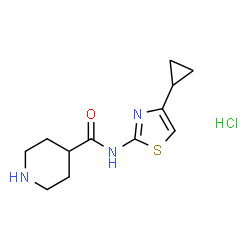ChemSpider 2D Image | N-(4-Cyclopropyl-1,3-thiazol-2-yl)-4-piperidinecarboxamide hydrochloride (1:1) | C12H18ClN3OS