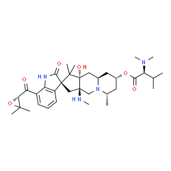 ChemSpider 2D Image | (2S,3aR,6S,8R,9aR,10aS)-7'-{[(2S)-3,3-Dimethyl-2-oxiranyl]carbonyl}-10a-hydroxy-1,1,6-trimethyl-3a-(methylamino)-2'-oxo-1,1',2',3a,4,6,7,8,9,9a,10,10a-dodecahydro-3H-spiro[cyclopenta[b]quinolizine-2,3
'-indol]-8-yl N,N-dimethyl-L-valinate | C35H52N4O6
