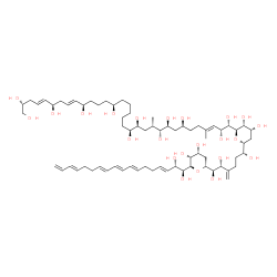 ChemSpider 2D Image | (2R,4E,6R,8E,10R,14R,20S,21S,23S,24R,25S,27S,30E,32R,33S)-33-{(2R,3R,4R,6R)-6-[(1R,5R,6R)-6-{(2R,4R,5R,6R)-6-[(1S,2S,3E,7E,9E,11E,15E)-1,2-Dihydroxy-3,7,9,11,15,17-octadecahexaen-1-yl]-4,5-dihydroxyte
trahydro-2H-pyran-2-yl}-1,5,6-trihydroxy-4-methylenehexyl]-3,4-dihydroxytetrahydro-2H-pyran-2-yl}-23,30-dimethyl-4,8,30-tritriacontatriene-1,2,6,10,14,20,21,24,25,27,32,33-dodecol | C70H118O23